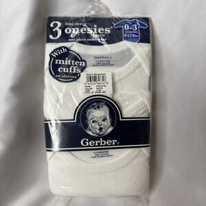 Gerber Long Sleeve Onesies White Bodysuit 0-3 Month W/mitten Cuffs Pack Of 3 NEW